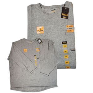 Ariat Rebar Workman LS Pocket Tees Lot of 2 Heather Grey 4XL NWT